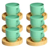 Jogo 6 Xícara Café Verde Com Pires Madeira 95ml