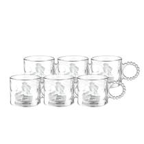 Jogo 6 Xícara Caneca 300ml Vidro Chá Café Leite Cappuccino Transparente Alça de Bolinhas Copo Chocolate Quente Presente