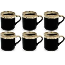 Jogo 6 Xícara Canequinha de Café Porcelana Preta Borda 60ML