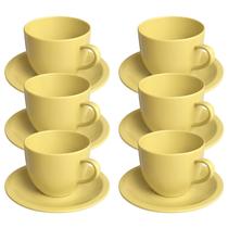 Jogo 6 Xícara Chá Com Pires 170ml Amarelo em Porcelana - Mundo da Porcelana