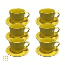 Jogo 6 Xícara Chá Com Pires 170ml Amarelo em Porcelana - MUNDO DA PORCELANA