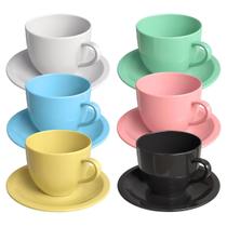 Jogo 6 Xícara Chá Com Pires 170ml Colorido em Porcelana - Mundo da Porcelana