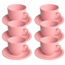 Jogo 6 Xícara Chá Com Pires 170ml Rosa em Porcelana - Mundo da Porcelana