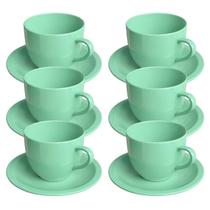 Jogo 6 Xícara Chá Com Pires 170ml Verde em Porcelana - Mundo da Porcelana
