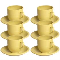 Jogo 6 Xícara Chá Com Pires 95ml Amarelo em Porcelana - Mundo da Porcelana