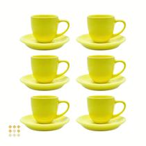 Jogo 6 Xícara Chá Com Pires 95ml Amarelo em Porcelana