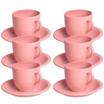 Jogo 6 Xícara Chá Com Pires 95ml Rosa em Porcelana - Mundo da Porcelana
