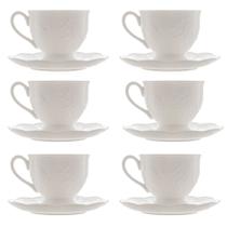 Jogo 6 Xícara de Café com Pires em Porcelana New Bone Butterfly Borboleta e Flores 100ml Lyor