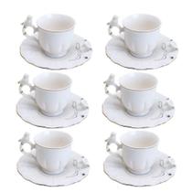 Jogo 6 Xícara De Café Porcelana Birds Branca Fio Dourado Pássaro Com Pires 100ml Wolff Jogo 6 Xícara De Café Porcelana Birds Branca Fio Dourado Pássaro Com Pires 100ml Wolff