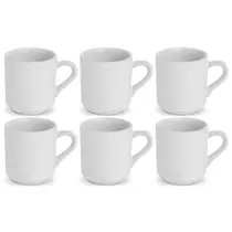 Jogo 6 Xícara De Café Porcelana Branca Lisa 60ML Canequinha