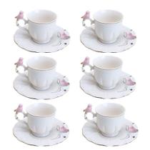 Jogo 6 Xícara De Café Porcelana Rosa E Branca Birds Pássaro Com Pires 100ml Wolff Jogo 6 Xícara De Café Porcelana Rosa E Branca Birds Pássaro Com Pires 100ml Wolff