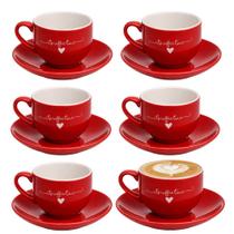 Jogo 6 Xícara de Chá Cappuccino de Porcelana 160ml Vermelha Coração Lamour Haüskraft