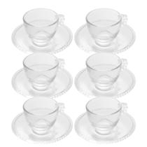 Jogo 6 Xícara de Chá com Pires Cristal Transparente Pearl Pérola 180ml Wolff Jogo 6 Xícara de Chá com Pires Cristal Transparente Pearl Pérola 180ml Wolff