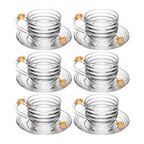 Jogo 6 Xícara de Chá com Pires Little Bee Abelha Colmeia Mel Cristal Ecológico 200ml Lyor