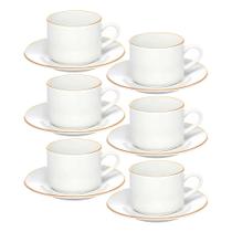 Jogo 6 Xícara de Chá Porcelana Borda Dourada com Pires Café Royal Premium 200ml Haüskraft