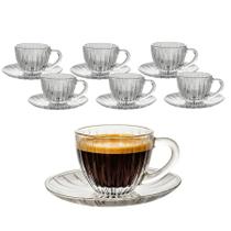 Jogo 6 Xícara De Vidro Com Pires Café Chá 90ml Graffiato