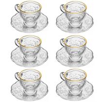 Jogo 6 Xícaras 180ml Chá Cristal Borda Dourada Borboleta Lyor