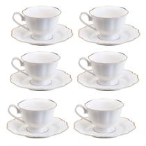 Jogo 6 Xícaras 180ml para chá de porcelana fio dourado com pires Maldivas Wolff - 18062