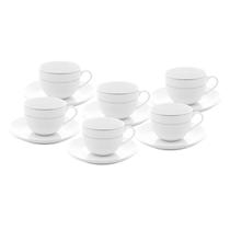 Jogo 6 Xícaras 220ml para chá de porcelana branca com borda prateada Monaco Wolff - 18078 Jogo 6 Xícaras 220ml para chá de porcelana branca com borda prateada Monaco Wolff - 18078