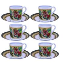 Jogo 6 Xícaras 6 Pires Natalino Para Café 70ml Pinhas/Berries. Jogo 6 Xícaras 6 Pires Natalino Para Café 70ml Pinhas/Berries.