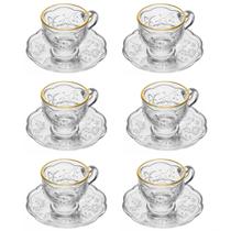 Jogo 6 Xícaras 80ml Café Cristal Borda Dourada Borboleta Lyor Jogo 6 Xícaras 80ml Café Cristal Borda Dourada Borboleta Lyor