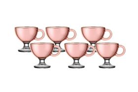 Jogo 6 Xícaras 80ml Café Rosa Borda Dourada Muse Hauskraft