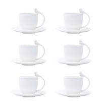 Jogo 6 xícaras 80ml para café de porcelana branca com pires Birds Wolff - 18186 Jogo 6 xícaras 80ml para café de porcelana branca com pires Birds Wolff - 18186