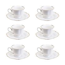 Jogo 6 xícaras 80ml para café de porcelana fio dourado com pires Maldivas Wolff - 18069