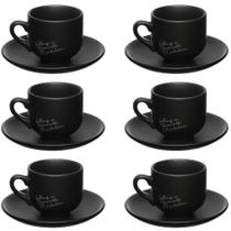 Jogo 6 Xícaras 90ml Café Porcelana Preto Manhattan Hauskraft