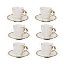 Jogo 6 xícaras 90ml para café de porcelana branca e dourado com pires Paddy Wolff - 25112
