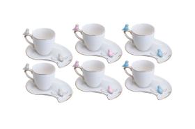 Jogo 6 xícaras 90ml para café de porcelana com pires Cute Birds Plate Wolff - 18124 Jogo 6 xícaras 90ml para café de porcelana com pires Cute Birds Plate Wolff - 18124