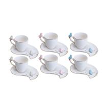 Jogo 6 xícaras 90ml para café de porcelana com pires Cute Birds Plate Wolff - 18124 Jogo 6 xícaras 90ml para café de porcelana com pires Cute Birds Plate Wolff - 18124
