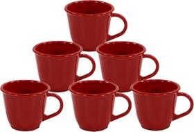 Jogo 6 Xícaras Acrílicas Vermelha Grande 180 Ml Chá Café