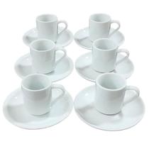 Jogo 6 xícaras café 80ml base reta com pires - Porcelana branca