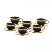 Jogo 6 Xícaras Café 90 ml Porcelana Preto Dourado Dubai Wolff