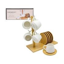 Jogo 6 Xícaras Café 90ml Com Suporte Bambu Oásis Hauskraft