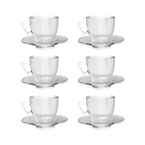 Jogo 6 Xícaras Café C/ Pires 220mL Transparente Mesa Posta