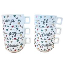 Jogo 6 Xícaras Café Chá 200ml Porcelana Frases Motivacionais