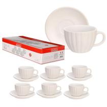 Jogo 6 Xicaras Café Chá 90ml Cerâmica Com Pires Branca Bella