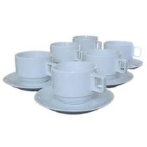 Jogo 6 xícaras Café,Chá com pires Empilháveis Porcelana branca, Jogo 6 xícaras Café,Chá com pires Empilháveis Porcelana branca,