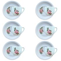 Jogo 6 Xicaras Café/Chá Cônica com pires 170ml - Flor Rosa Jogo 6 Xicaras Café/Chá Cônica com pires 170ml - Flor Rosa