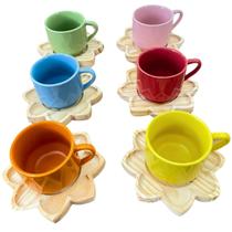 Jogo 6 xícaras café/chá hotel 200ml empilháveis c/pires flor