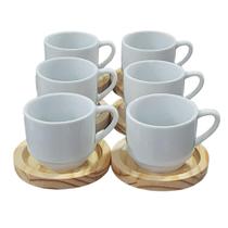 Jogo 6 xícaras café/chá hotel 200ml empilháveis com pires de Pinus - Porcelana branca