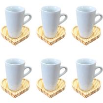 Jogo 6 Xícaras Café Chá Porcelana Branca Cônica alta 165ml Café Chá Pires Coração Pinus Jogo 6 Xícaras Café Chá Porcelana Branca Cônica alta 165ml Café Chá Pires Coração Pinus