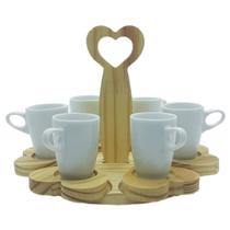 Jogo 6 xícaras café Cônica 75ml - Suporte c/ Pires Removível