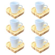 Jogo 6 xícaras café expresso 55ml Porcelana c/ pires coração