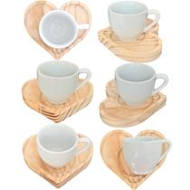 Jogo 6 xícaras café expresso 75ml Porcelana c/ pires coração