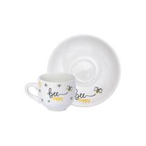 Jogo 6 Xícaras Café Honey Bee Happy Porcelana 90ml Hauskraft