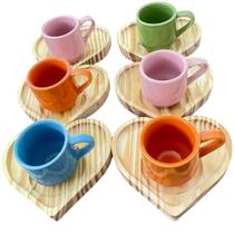 Jogo 6 Xicaras Café hotel 80ml Empilháveis pires coração