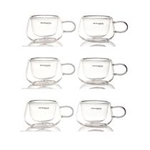 Jogo 6 Xícaras Café Parede Dupla com Alça 100ml Bugatti